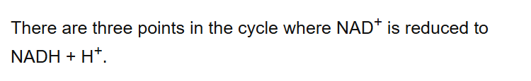There are three points in the cycle where NAD+ is reduced to NADH + H+.
