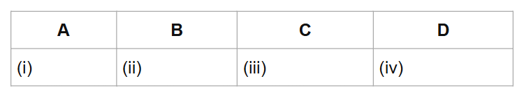 A
B
C
D
(i)
(ii)
(iii)
(iv)