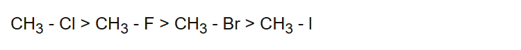 CH3 - Cl > CH3 - F > CH3 - Br > CH3 - l