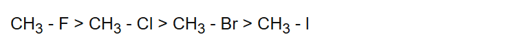 CH3 - F > CH3 - Cl > CH3 - Br > CH3 - l