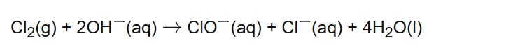 Cl2(g) + 2OH(aq) ClO(aq) + Cl(aq) + 4H2O(l)