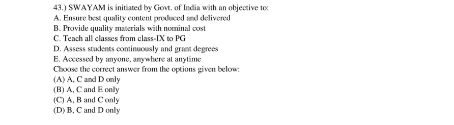 Read the question and choices in the excerpt. Choose A/B/C/D for the first/second/third/fourth option shown.