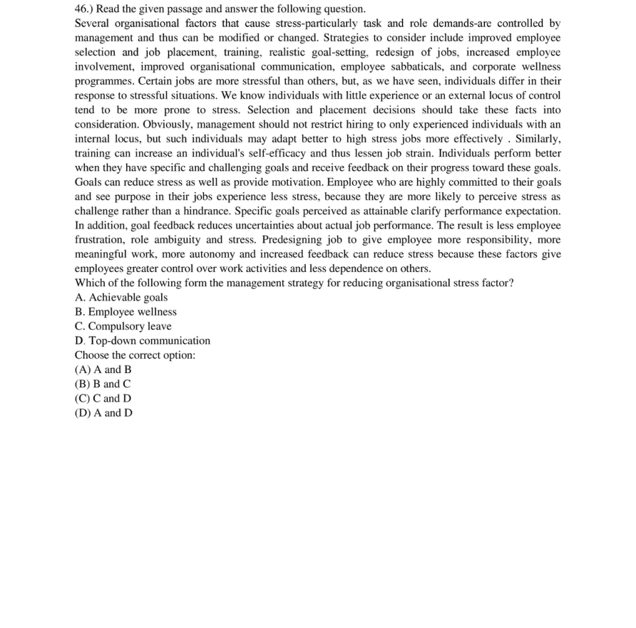 Read the question and choices in the excerpt. Choose A/B/C/D for the first/second/third/fourth option shown.