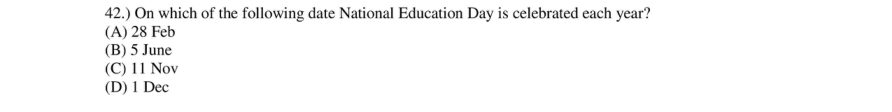 Read the question and choices in the excerpt. Choose A/B/C/D for the first/second/third/fourth option shown.