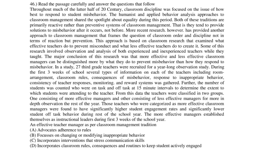 Read the question and choices in the excerpt. Choose A/B/C/D for the first/second/third/fourth option shown.