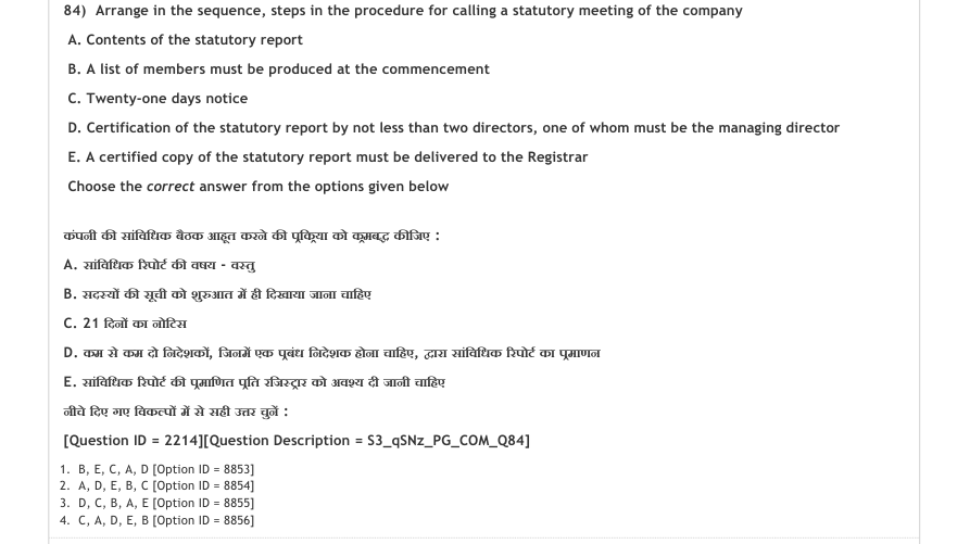 Read the question and choices in the excerpt. Choose A/B/C/D for the first/second/third/fourth option shown.