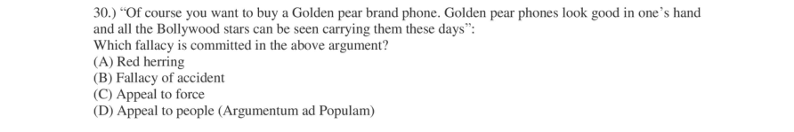 Read the question and choices in the excerpt. Choose A/B/C/D for the first/second/third/fourth option shown.