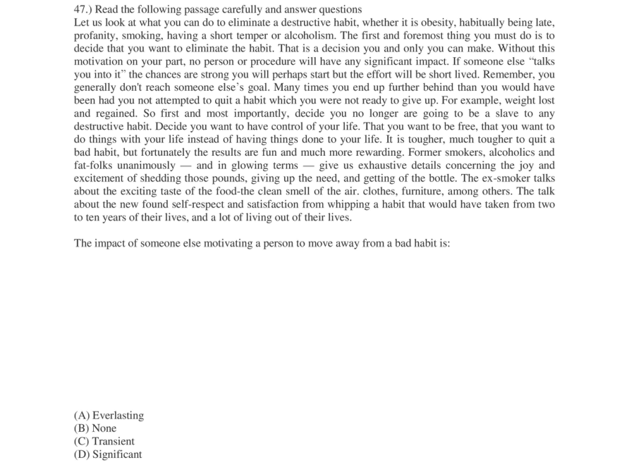 Read the question and choices in the excerpt. Choose A/B/C/D for the first/second/third/fourth option shown.