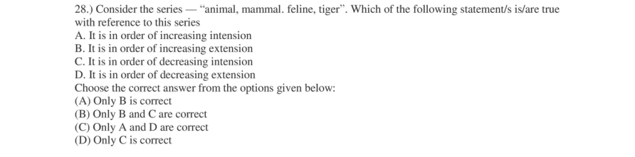 Read the question and choices in the excerpt. Choose A/B/C/D for the first/second/third/fourth option shown.