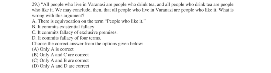 Read the question and choices in the excerpt. Choose A/B/C/D for the first/second/third/fourth option shown.