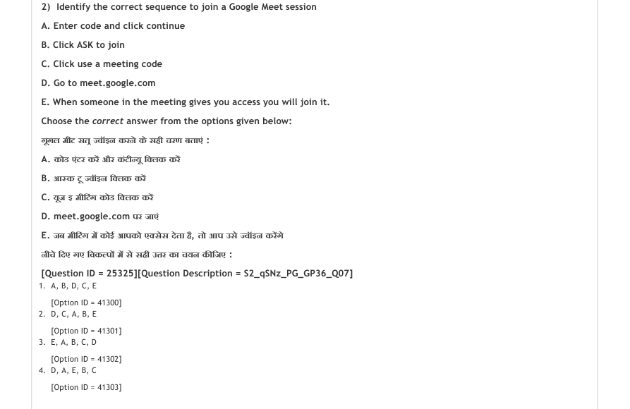 Read the question and choices in the excerpt. Choose A/B/C/D for the first/second/third/fourth option shown.