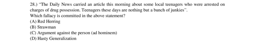 Read the question and choices in the excerpt. Choose A/B/C/D for the first/second/third/fourth option shown.