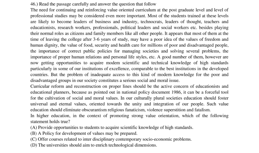 Read the question and choices in the excerpt. Choose A/B/C/D for the first/second/third/fourth option shown.