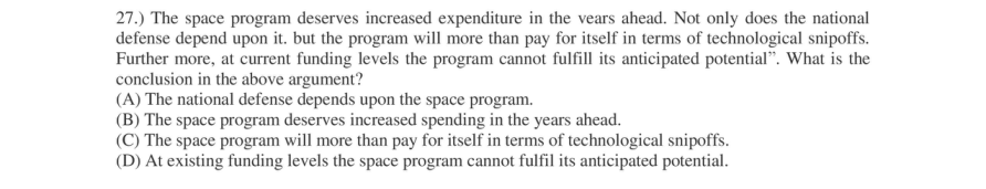 Read the question and choices in the excerpt. Choose A/B/C/D for the first/second/third/fourth option shown.