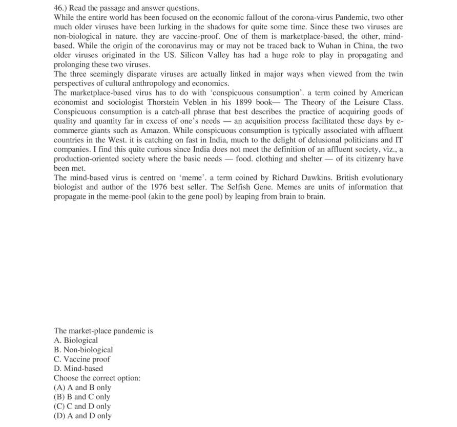Read the question and choices in the excerpt. Choose A/B/C/D for the first/second/third/fourth option shown.