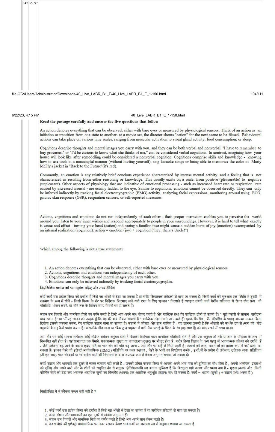 Read the question and choices in the excerpt. Choose A/B/C/D for the first/second/third/fourth option shown.