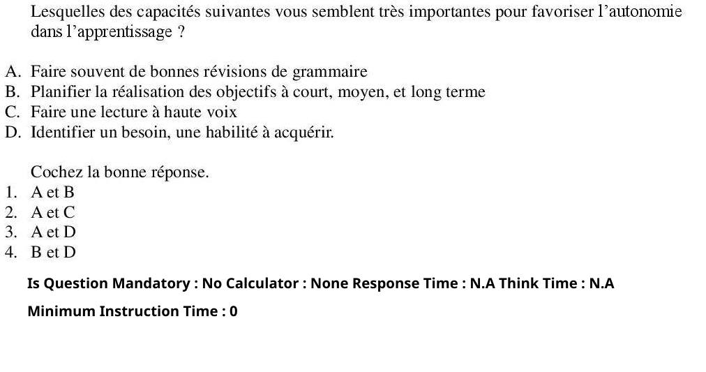 Read the question and choices in the excerpt. Choose A/B/C/D for the first/second/third/fourth option shown.