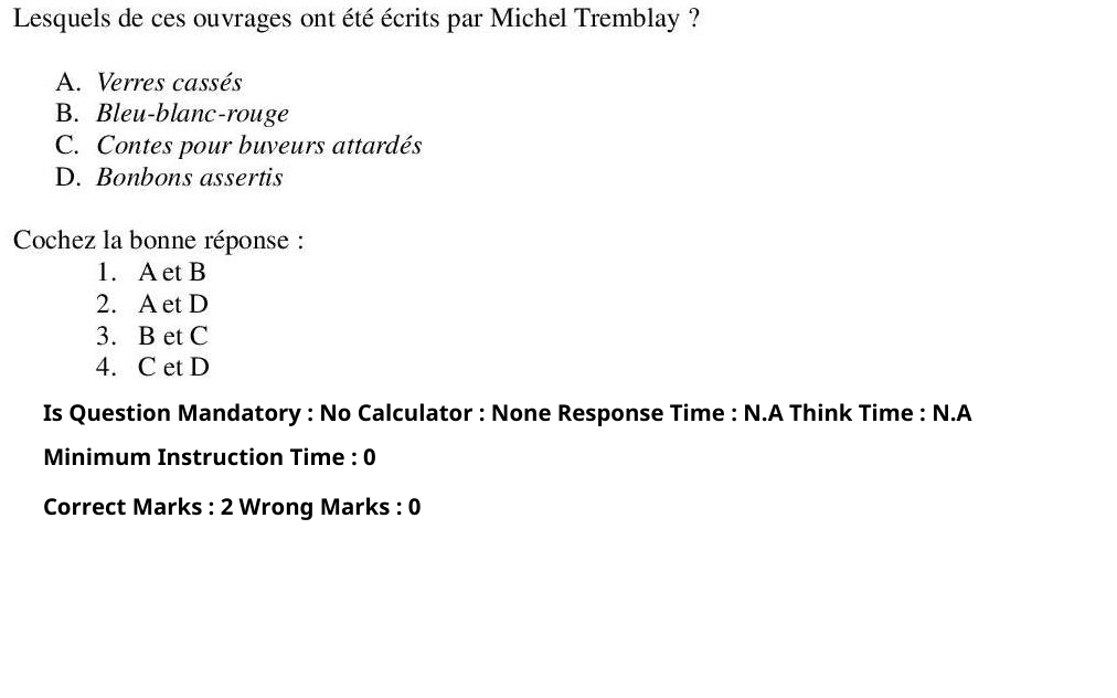 Read the question and choices in the excerpt. Choose A/B/C/D for the first/second/third/fourth option shown.