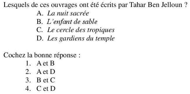 Read the question and choices in the excerpt. Choose A/B/C/D for the first/second/third/fourth option shown.