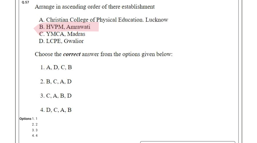 Read the question and choices in the excerpt. Choose A/B/C/D for the first/second/third/fourth option shown.