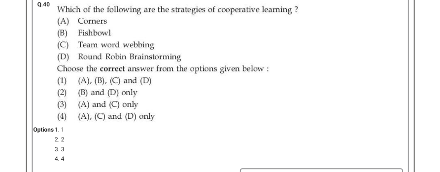 Read the question and choices in the excerpt. Choose A/B/C/D for the first/second/third/fourth option shown.