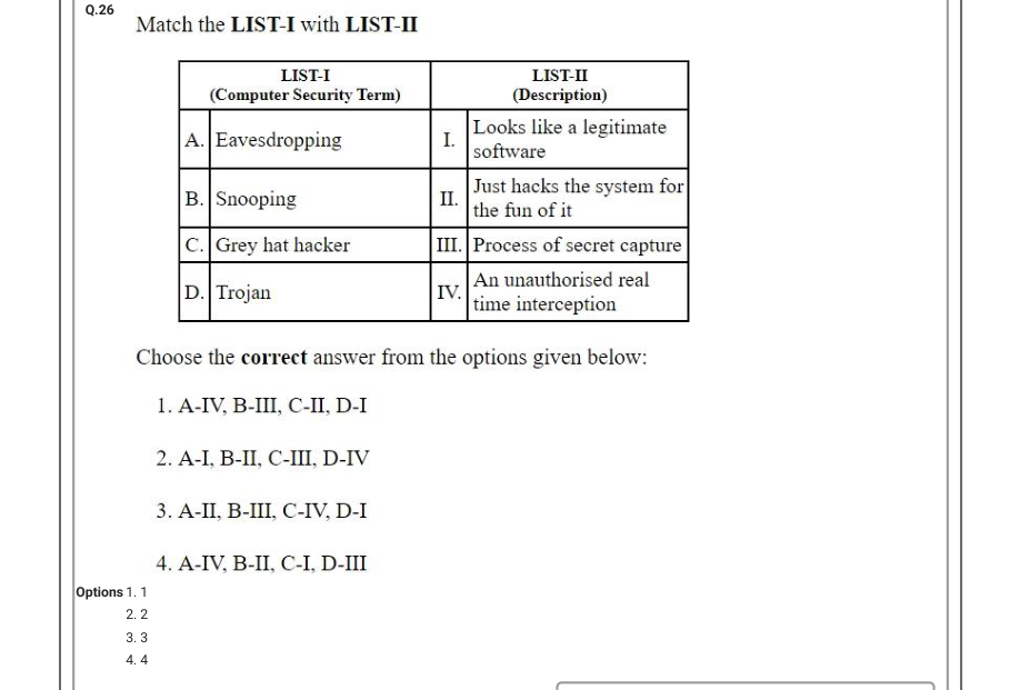 Read the question and choices in the excerpt. Choose A/B/C/D for the first/second/third/fourth option shown.