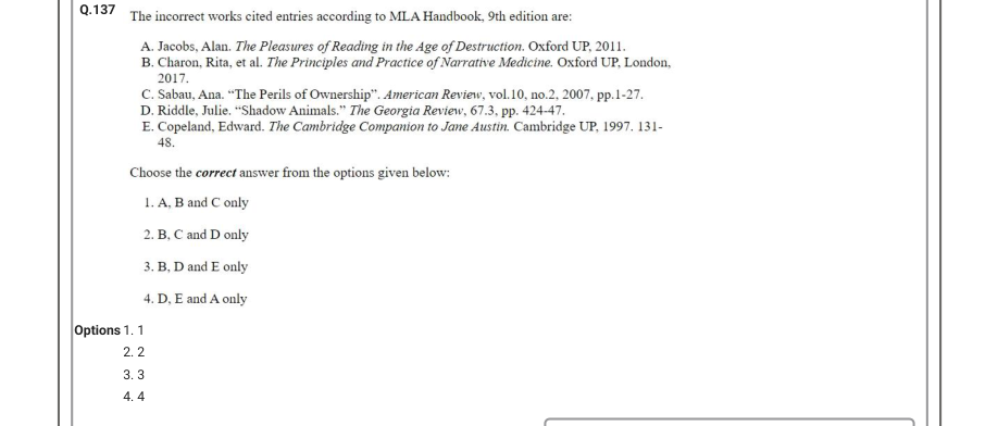 Read the question and choices in the excerpt. Choose A/B/C/D for the first/second/third/fourth option shown.