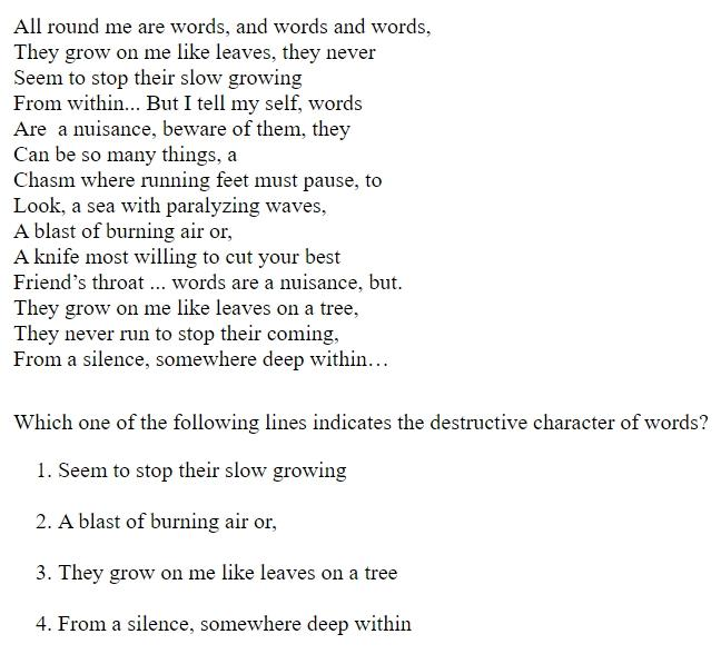 Read the question and choices in the excerpt. Choose A/B/C/D for the first/second/third/fourth option shown.