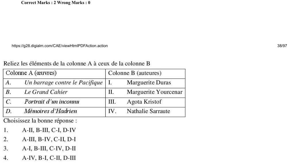 Read the question and choices in the excerpt. Choose A/B/C/D for the first/second/third/fourth option shown.
