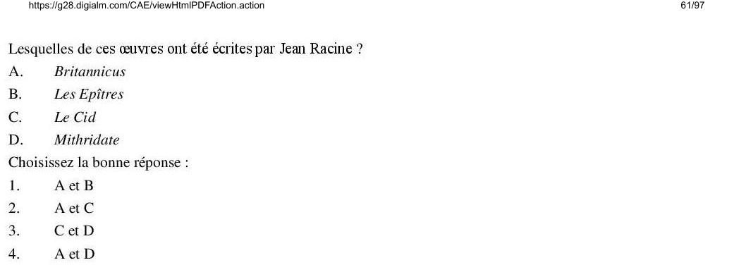 Read the question and choices in the excerpt. Choose A/B/C/D for the first/second/third/fourth option shown.