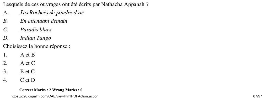 Read the question and choices in the excerpt. Choose A/B/C/D for the first/second/third/fourth option shown.