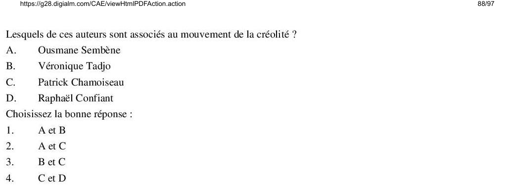 Read the question and choices in the excerpt. Choose A/B/C/D for the first/second/third/fourth option shown.