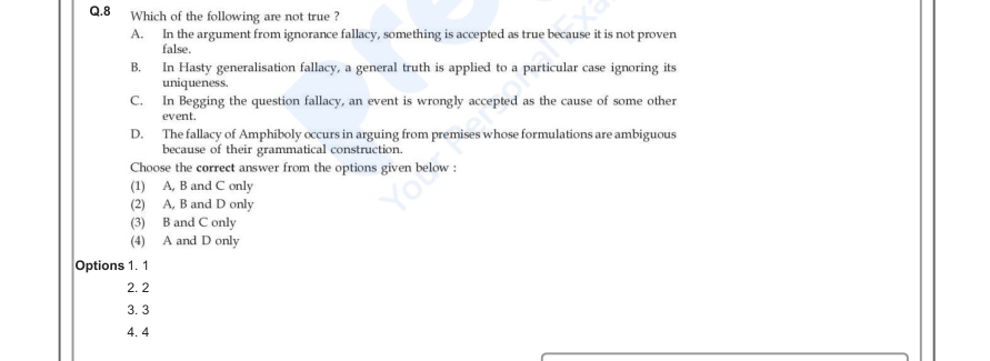 Read the question and choices in the excerpt. Choose A/B/C/D for the first/second/third/fourth option shown.