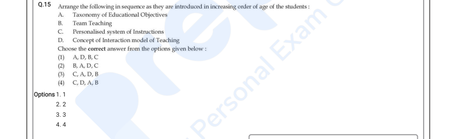 Read the question and choices in the excerpt. Choose A/B/C/D for the first/second/third/fourth option shown.