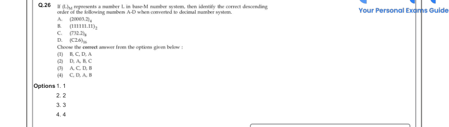 Read the question and choices in the excerpt. Choose A/B/C/D for the first/second/third/fourth option shown.