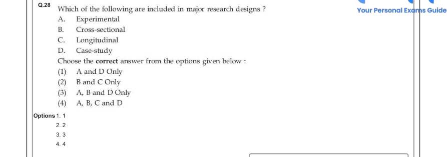 Read the question and choices in the excerpt. Choose A/B/C/D for the first/second/third/fourth option shown.