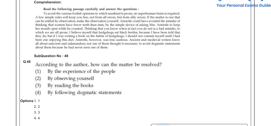 Read the question and choices in the excerpt. Choose A/B/C/D for the first/second/third/fourth option shown.