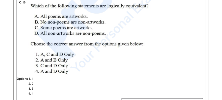 Read the question and choices in the excerpt. Choose A/B/C/D for the first/second/third/fourth option shown.