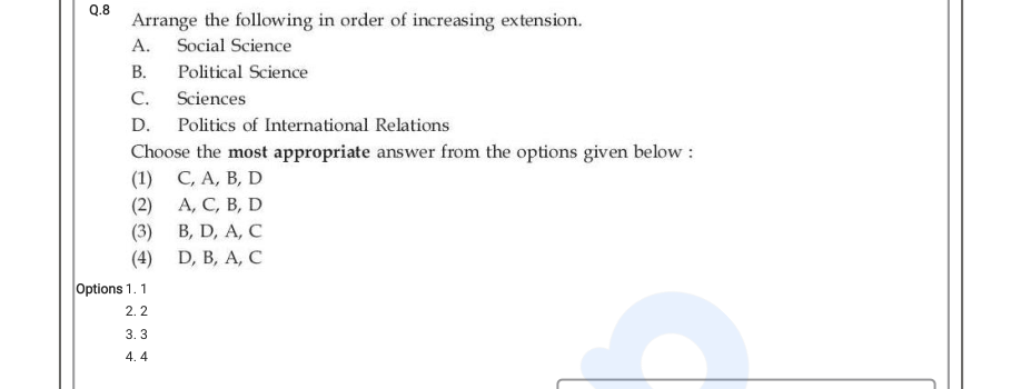 Read the question and choices in the excerpt. Choose A/B/C/D for the first/second/third/fourth option shown.