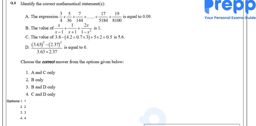 Read the question and choices in the excerpt. Choose A/B/C/D for the first/second/third/fourth option shown.